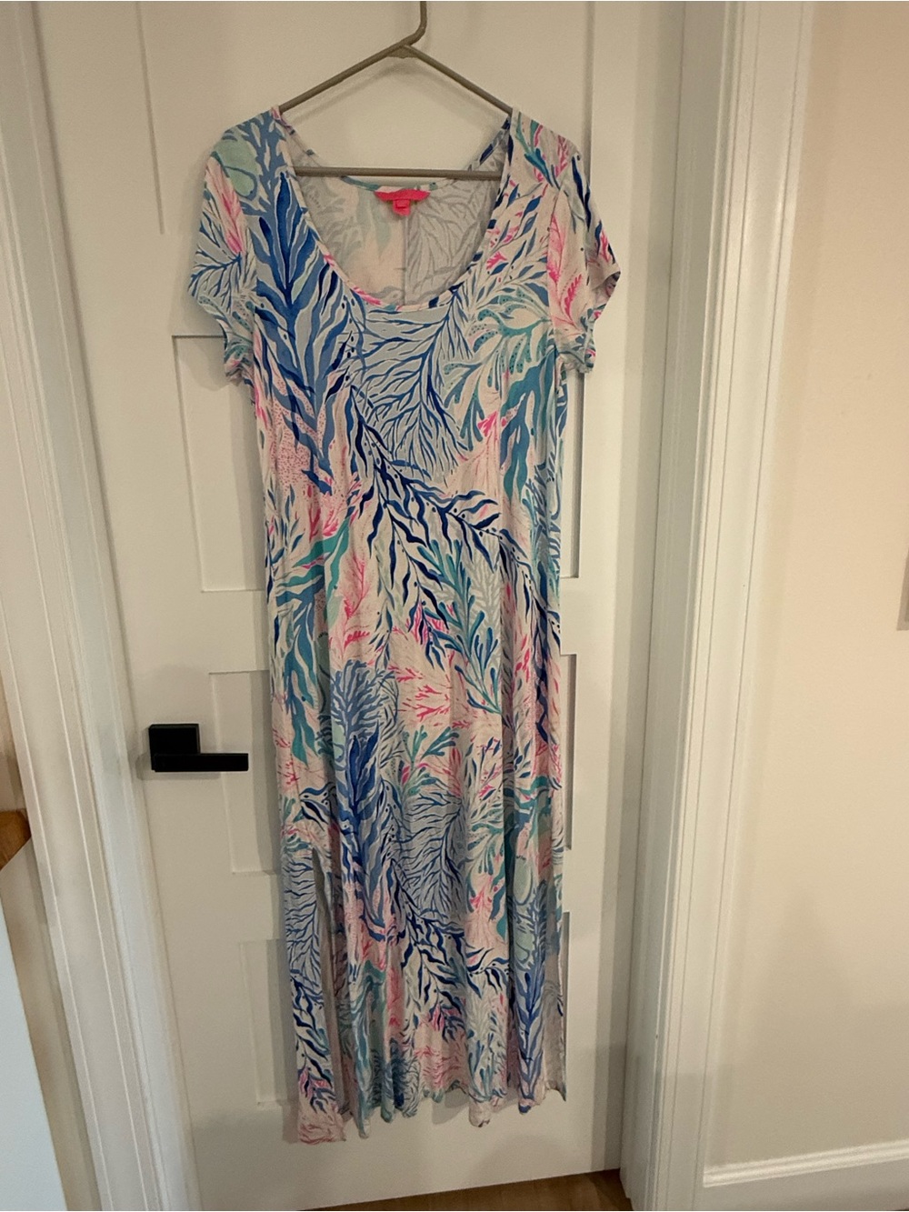 Lilly Pulitzer Pastel Coral & Aqua Botanical Maxi Dress